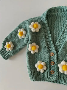 Handmade flower cardigan (green or beige)
