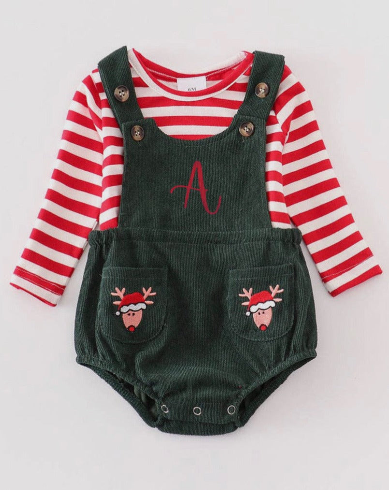 Red Stripe Deer Romper set