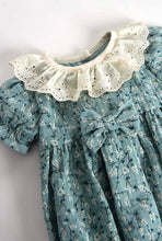 Load image into Gallery viewer, Floral green lace collar romper
