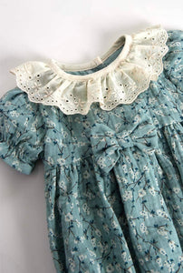 Floral green lace collar romper