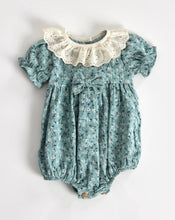 Load image into Gallery viewer, Floral green lace collar romper

