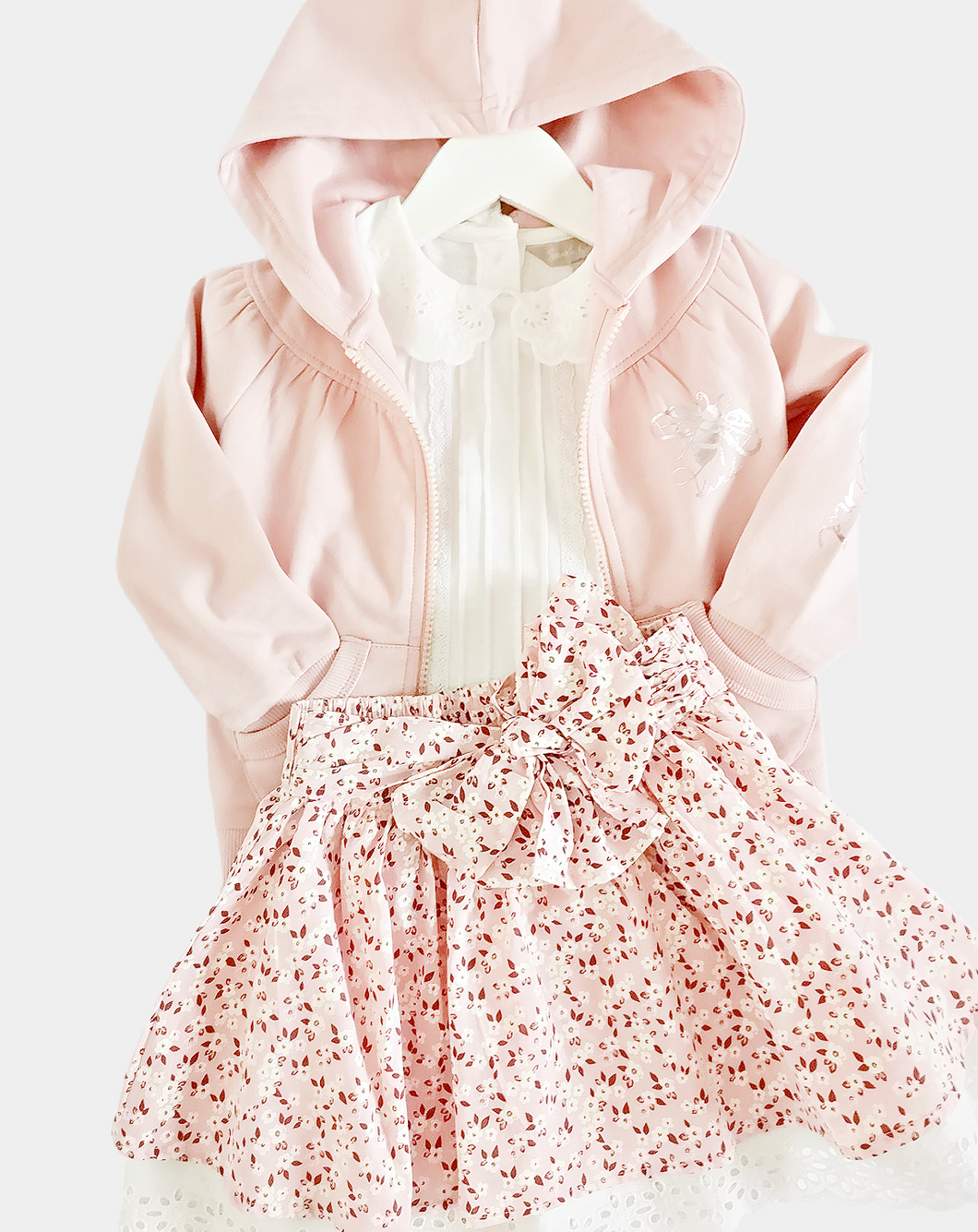 Sarah Colman - 3 Piece Skirt Set (Cream or Pink Tee)