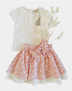 Sarah Colman - 3 Piece Skirt Set (Cream or Pink Tee)