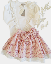 Load image into Gallery viewer, Sarah Colman -Broidery frill sweat &amp; skirt set  2 PC SET (Cream &amp; Pink)
