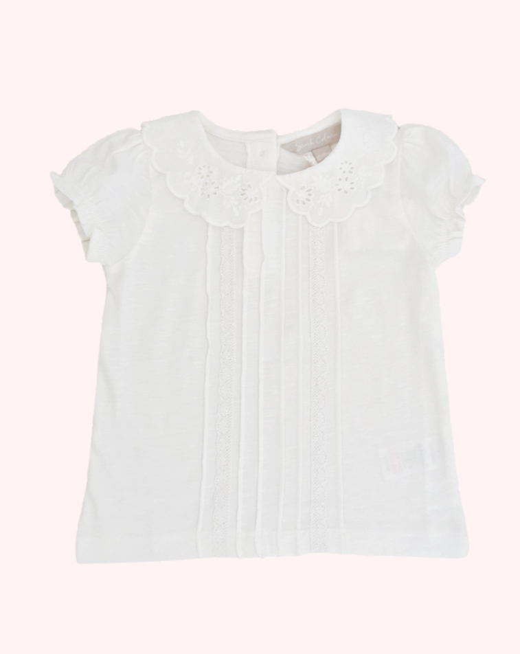Sarah Colman - Embroidered collar T-shirt - Cream