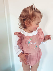 The Paige - Flower Garland Frilly Dusky Pink Romper