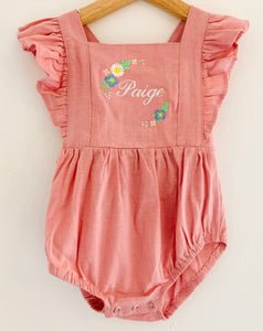 The Paige - Flower Garland Frilly Dusky Pink Romper