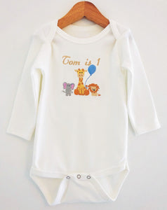 The Danny - Safari Embroidery 1st Birthday Bodysuit