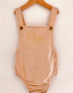 The Sonny - Beige and Gold 1st Birthday Romper