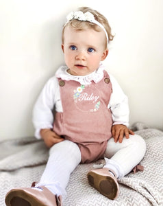 Dusky Pink Cord Romper Leg Dungarees