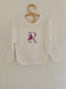 Raspberry & Lilac Floral Initial Sweater