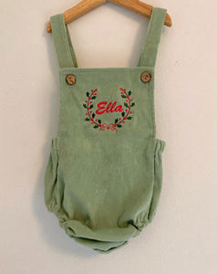 Green Holly Cord Romper Leg Dungarees