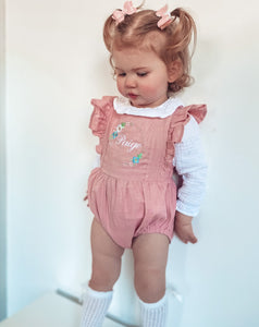 The Paige - Flower Garland Frilly Dusky Pink Romper