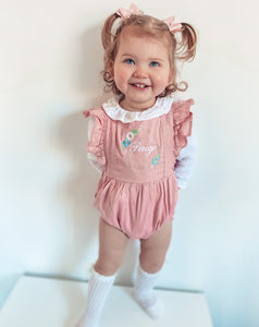 The Paige - Flower Garland Frilly Dusky Pink Romper