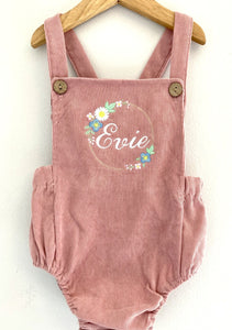 Dusky Pink Cord Romper Leg Dungarees