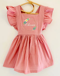 The Olivia - Flower Garland Frilly Dusky Pink Dress