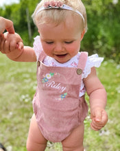 Load image into Gallery viewer, Dusky Pink Cord Romper Leg Dungarees
