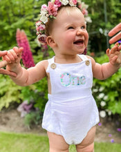 Load image into Gallery viewer, The Lily Mae - White  Birthday Dungaree Romper
