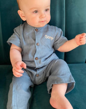 Load image into Gallery viewer, French Blue Boho Linen Romper
