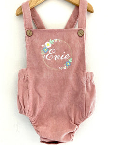 Dusky Pink Cord Romper Leg Dungarees