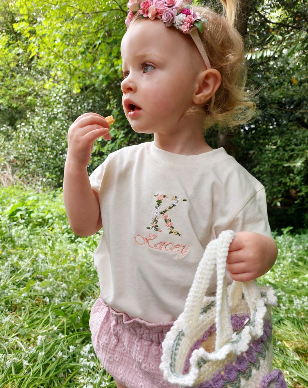 The Kacey - Personalised Floral Cream Tee