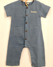 Load image into Gallery viewer, French Blue Boho Linen Romper
