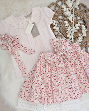 Load image into Gallery viewer, Sarah Colman - 3 Piece Frilly Collar T-Shirt, Skirt and Bow (Pink OR Cream T-Shirt)
