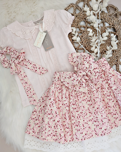 Sarah Colman - 3 Piece Frilly Collar T-Shirt, Skirt and Bow (Pink OR Cream T-Shirt)