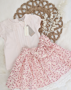 Sarah Colman - 3 Piece Frilly Collar T-Shirt, Skirt and Bow (Pink OR Cream T-Shirt)